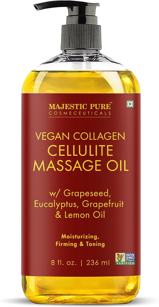 Majestic Pure Firming Body Massage Oil with Collagen – Helps Smooth The Appearance of Cellulite & Improve Skin Texture – Refreshing Aromatherapy Body Oil for Legs & Full Body – 8 Fl Oz
