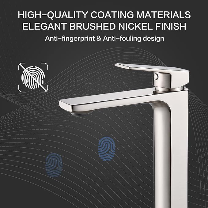 VOTON Vessel Sink Facuet Brushed Nickel Single Handle Tall Bathroom Sink Faucet Vanity Bathroom Faucet, Rv Lavatory Vanity Faucet Basin Mixer Tap Solid Brass 1.2 GPM