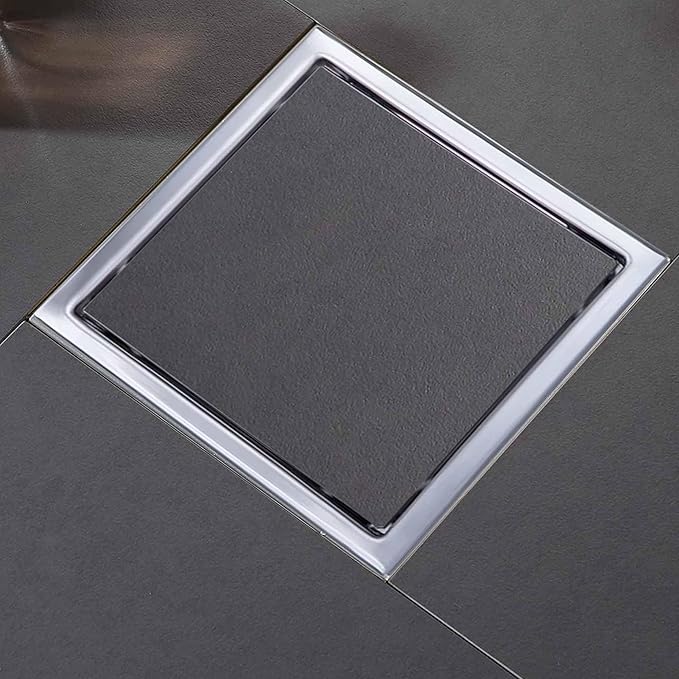6 Inch Square Shower Floor Drain, Shower Drain Kit with Flange and 2 in 1 Tile-Insert Cover, Square Shower Drain, SUS 304 Stainless Steel Floor Drain,Silver