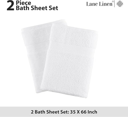 LANE LINEN 100% Ring Spun Cotton Bath Sheets - 2 Pack (35"x66") - Fade Resistant, Quick Dry & Highly Absorbent - Extra Large Bath Towels, Premium Hotel Quality Luxury Towel Sets - White Bath Towels