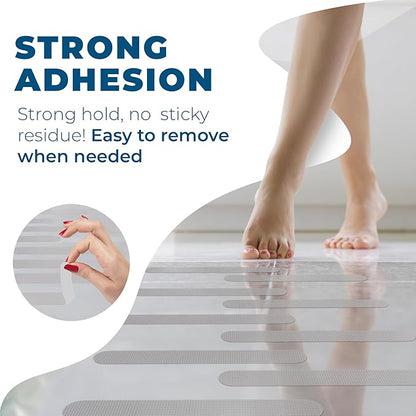 Anti-Slip Shower Stickers - Help Reduce Slipping in Bathtub & Shower, Gray Non-Slip Bath Strips, Strong Adhesive Bathtub Appliques Suitable for Homes with Kids, Adults & Seniors - 24 Pcs - Homergy