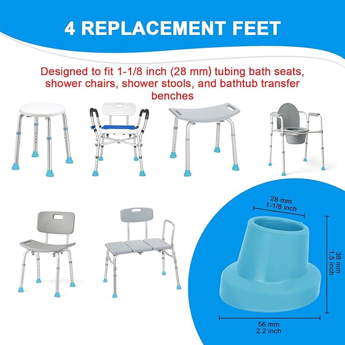 supregear Replacement Feet for Shower Chair Bath Seat, 1-1/8" I.D. Slope Rubber Feet Pad for Shower Stools Transfer Bench Non-Slip Extreme Grip Tub Transfer Benches Suction Cup Feet, 4PK