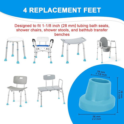 supregear Replacement Feet for Shower Chair Bath Seat, 1-1/8" I.D. Slope Rubber Feet Pad for Shower Stools Transfer Bench Non-Slip Extreme Grip Tub Transfer Benches Suction Cup Feet, 4PK