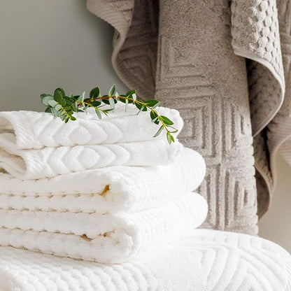 Texere 100% Organic Cotton Diamond Jacquard 700 GSM Luxury Bath Towel Sets - Ultra Soft and Absorbent Hotel and Spa Quality (Diamond, Cathedral Gray, 2 Bath Towels)