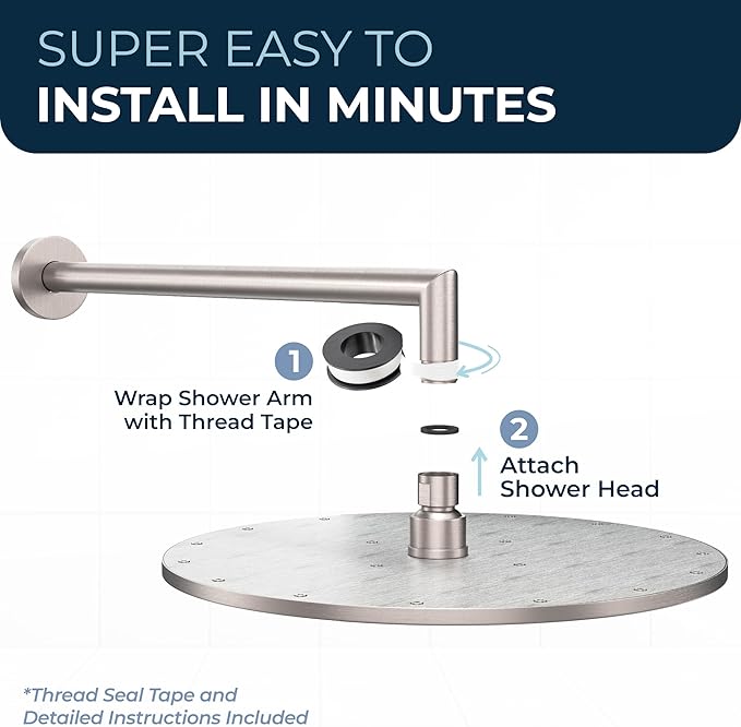 HammerHead Showers® Solid Metal 12 Inch Rainfall Shower Head, Large Rain Shower Head, 2.5 GPM High Flow Shower Head Optimized for Pressure, Wall-Mounted or Ceiling Rain Shower Head, Brushed Nickel