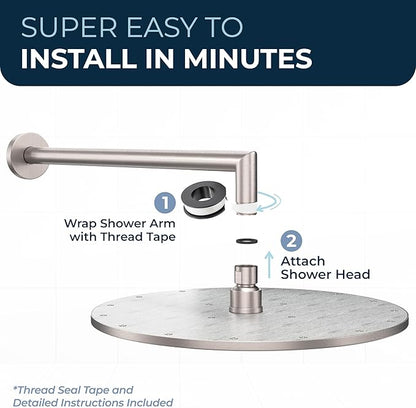 HammerHead Showers® Solid Metal 12 Inch Rainfall Shower Head, Large Rain Shower Head, 2.5 GPM High Flow Shower Head Optimized for Pressure, Wall-Mounted or Ceiling Rain Shower Head, Brushed Nickel