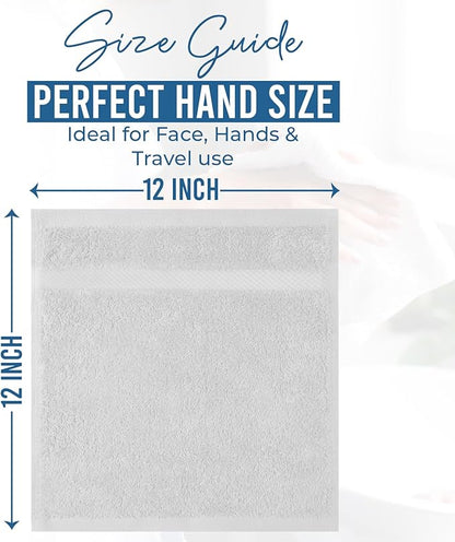 DAN RIVER 12-Pack Premium 100% Cotton White Face Towels – Reusable Face Towel Set, Soft & Absorbent Wash Cloths for Bathroom & Body – Hand and Face Towels, 550 GSM (12x12 in)