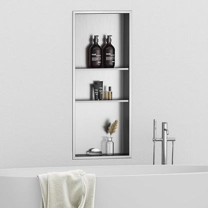 Neodrain 12X30 in Shower Niche, 3 Layers Brushed Wall Niche Stainless Steel Recessed Cubby NO Tile Needed Recessed Niche Shower for Bathroom Storage