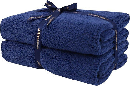 Everplush Diamond Collection Oversized Bath Towel – 2 Pieces, Super Soft & Highly Absorbent, Quick-Drying & Extra Large. Perfect for Bathroom, Pool, Swimming Use(Navy, 30" x 56" 2PK)