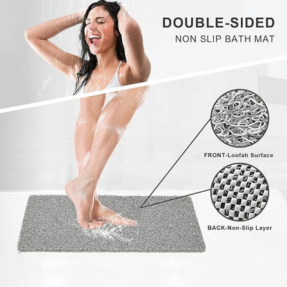 Non Slip Bathtub Mat, Anti Slip Bath Mat 0.6" Extra Thick, Quick Dry Bath Tub Anti Slip Shower Mat, Loofah Non-Slip Bath Mat for Tub Bathroom Pool Kitchen Entryway Home Hotel(Grey 16x27)