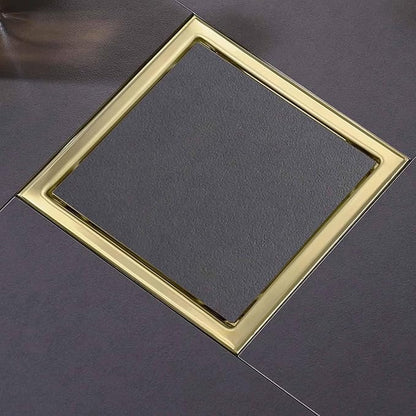 4 Inch Square Shower Floor Drain, Shower Drain Kit with Flange and 2 in 1 Tile-Insert Cover, Square Shower Drain, SUS 304 Stainless Steel Floor Drain,Brushed Gold