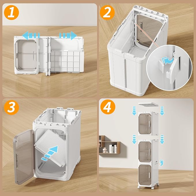 KHNR 2-Tiers Slim Bathroom Storage Cabinet, Foldable Storage Cabinets,Narrow Bathroom Storage,Movable Bathroom Storage Organizer for Small Spaces,Bathroom,Kitchen,Laundry,White