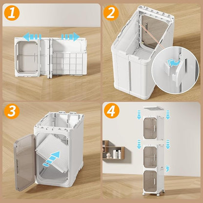 KHNR 2-Tiers Slim Bathroom Storage Cabinet, Foldable Storage Cabinets,Narrow Bathroom Storage,Movable Bathroom Storage Organizer for Small Spaces,Bathroom,Kitchen,Laundry,White