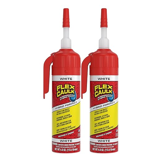 Flex Caulk, Waterproof & Weatherproof Hybrid Polymer Sealant, Strong, Paintable, Indoor, Outdoor, Bath, Shower, Sink, Window, Baseboards, Door, RV, Roof, Wood, Auto & Marine, White, 4 oz, 2-Pack