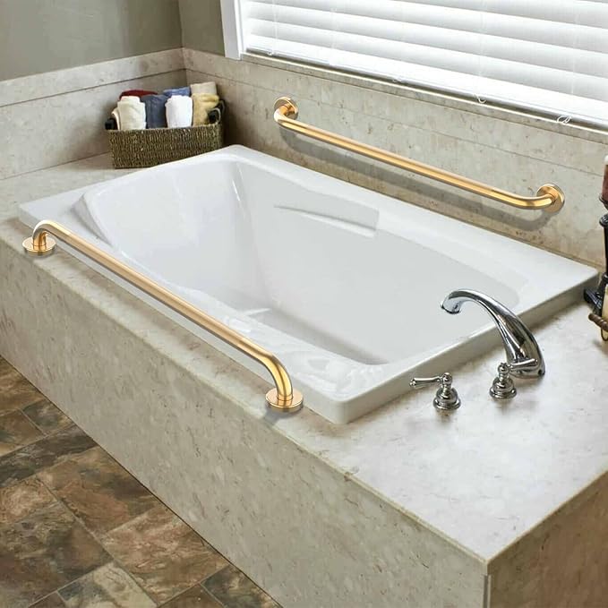 36 Inch Anti Slip Shower Grab Gold, Munzong Bathroom Grab Bar, Knurled Bathroom Balance Bar,Safety Hand Rail Support Handicap Elderly Injury Senior Assist Bath Handle