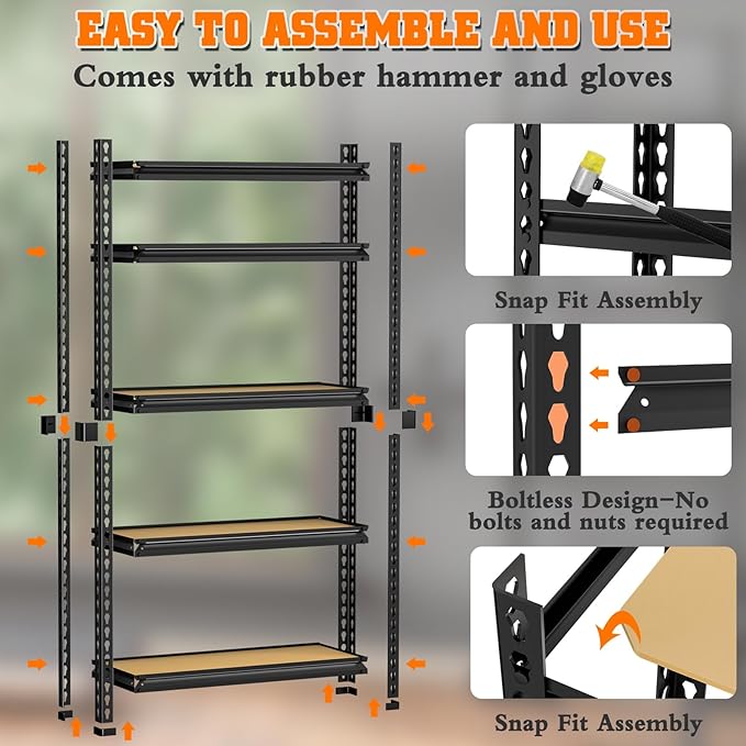 LEVELEVE 5-Tier Heavy Duty Storage Shelving Unit, 2000 lbs Capacity, Adjustable Metal Utility Shelf, 48" L x 18" W x 73" H for Garage, Kitchen, Pantry, Basement, Bathroom, Laundry,4 Pack