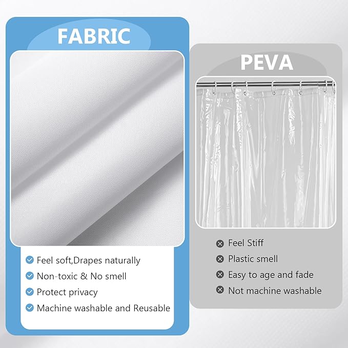 120GSM Ultimate Waterproof Fabric Shower Curtain Liner - TPU Lamination Technology with 3 Magnets,Machine Washable,71x78 Inch Soft Cloth Shower Curtain or Shower Liner,for Bathroom(White)