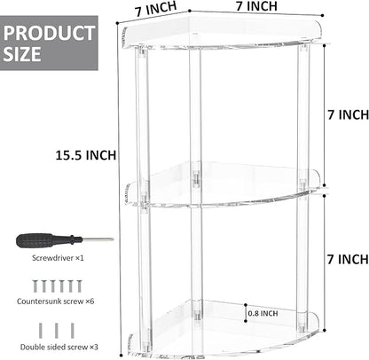 3 Tier Countertop Corner Organizer Shelf 7x7x15.7 Inch, Countertop Acrylic Bathroom Corner Shelf, Clear Vanity Storage Organizer for Cosmetics, Toiletries