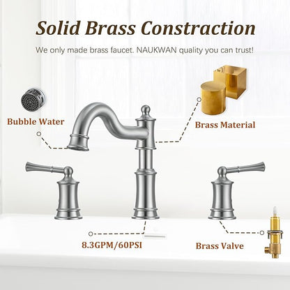 Roman Tub Faucet Classic Widespread Deck Mount Bathtub Faucet 3 Holes Brass High Flow Tub Filler, Rough in Valve Included, Brushed Nickel