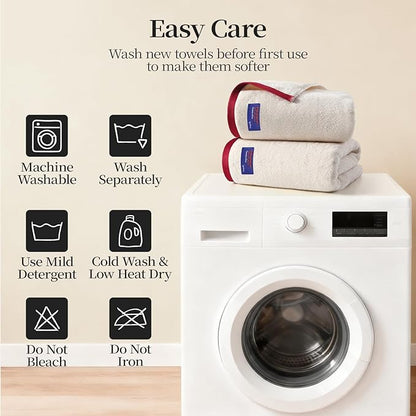 REDKISS 2 Pack 100% Cotton Bath Towels with Luxury Embellished Border Design, Oversized 27 x 54 Inches & 600 GSM Ultra Soft Bath Towel Set, Quick Dry Towels for Bathroom, Gym, Hotel, Beige Brown