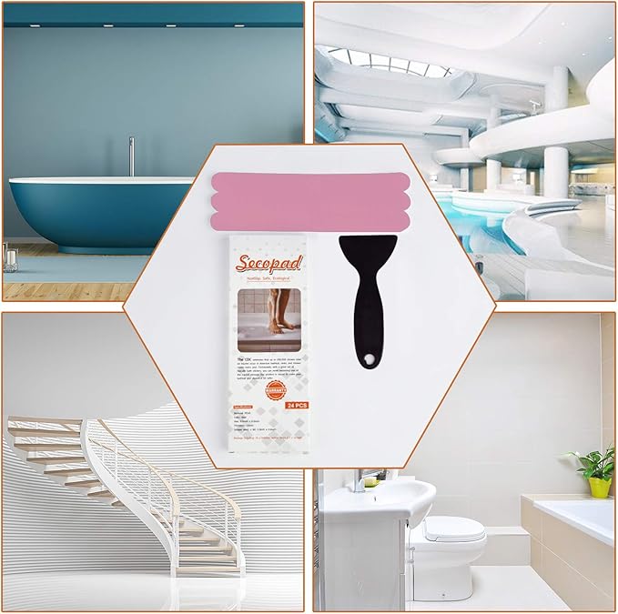 Non-Slip Bathtub Stickers Safety Bathroom Tubs Showers Treads Adhesive Decals Scraper (Pink)