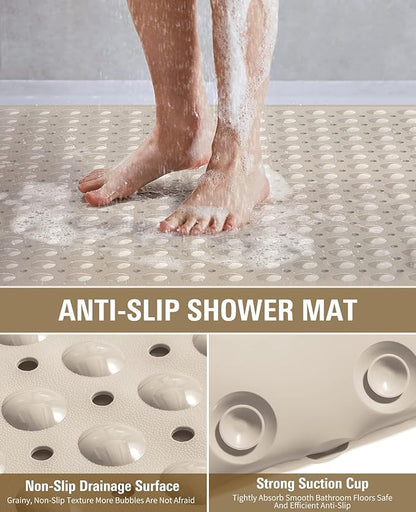 Yolife Extra Large Shower Mat, 34.3" L x 23.3" W TPE Anti Slip Stand Up Shower Mat with Drain Holes and Suction Cups, Large Size Mat More Suitable for Shower Stall, No Odor, Heavy Mat