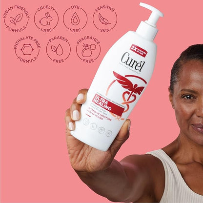Curel Ultra Healing Intensive Fragrance-Free Lotion For Extra-Dry Skin, Ideal for Sensitive Skin, Cruelty Free, Paraben Free, Dermatologist Recommended, 6 Oz, Pack of 3