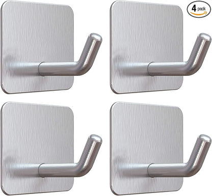VIS'V Adhesive Hooks, Heavy Duty Shower Wall Stick on Hooks, Waterproof, 2 Extra Adhesive Strips, Silver, 4 Pcs