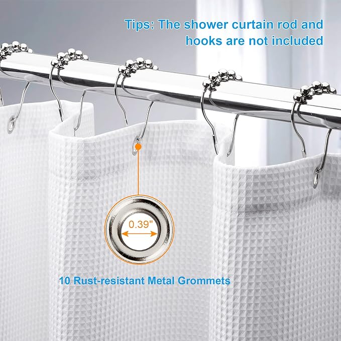 AmazerBath Waffle Shower Curtain White, Stall Shower Curtain, Heavy Duty Fabric Shower Curtains, Hotel Quality Bathroom Shower Curtains, 60 x 72 Inches