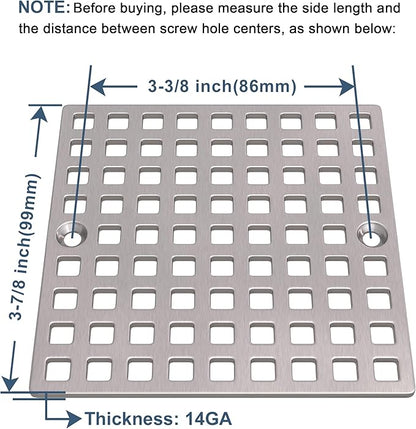 2PC 3-7/8" Brushed Nickel Shower Drain Cover - Square Floor Drain Cover Replacement - Hair Catcher/Drain Strainer for Bathrooms, Showers, and Sinks - SUS304 Stainless Steel & CUPC Certified
