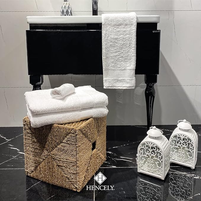 Hencely 6-Piece Bath Towel Set - High Absorbency, Quick Drying - 100% Soft Turkish Cotton - 2 Bath Towels, 2 Hand Towels, 2 Washcloths - for Bathroom, Home, Hotel, Spa, and Gym - 6-Pack White