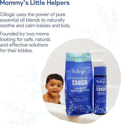 Oilogic Baby Stuffy Nose & Cough Power Bundle with Vapor Bath Relief & Epsom Salt Soak - Baby Bath Essentials - Made with Blended Essential Oils