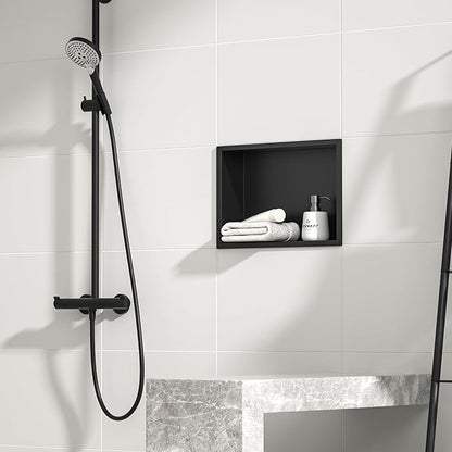 Stainless Steel Shower Niche 18" X 12" Matte Black No Tile Needed Niche Shower for Bathroom Storage Recessed Wall Shelf Over Mount Installation