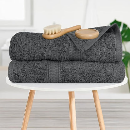 RIVERSIDE 100% Ring Spun Cotton Large Bath Towels Set of 4, 27 x 54 Inches – Quick Dry, Soft & Highly Absorbent Towels for Shower & Bathroom – Luxury 600 GSM Towels for Home, Spa, Gym, Hotel, Grey