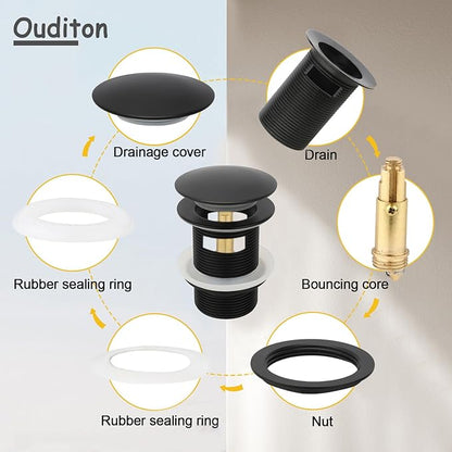 Tub Stopper Bathtub Drain, Brass Pop-up Freestanding Bathtub Drain Stopper, Fits Most Freestanding Tub Rough- in Kits (Black)