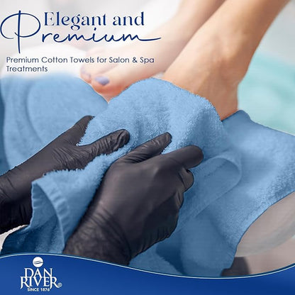 DAN RIVER 100% Cotton Salon Towels Set – 16x26 inches, Pack of 24, Highly Absorbent and Quick-Dry Towels for Hand, Salon, Spa, Beauty, Gyms and Home Hair Care, Blue