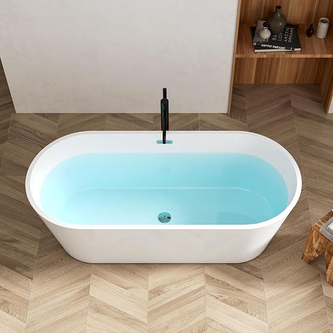 FerdY 67" Shangri-La Elite, Acrylic Freestanding Bathtub, Modern & Contemporary Design Soaking Tub with Chrome Pop-Up Drain and Minimalist Design Overflow, Glossy White, cUPC Certified