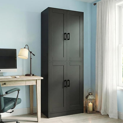 71" Tall Kitchen Pantry Cabinet, Freestanding Food Storage Organizer with Doors & Adjustable Shelves, Large Utility Hutch Cupboard for Dining Room, Living Room, Bathroom & Home Offic, Black