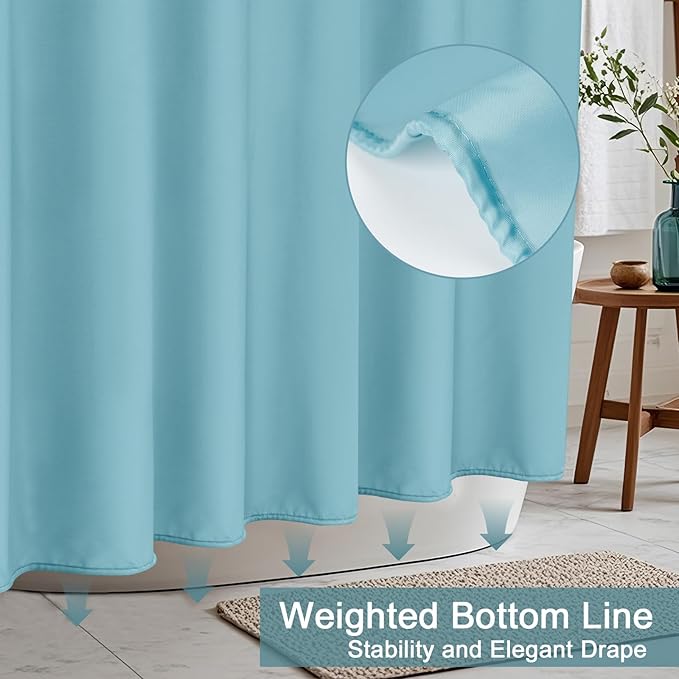 AooHome 72x96 inch Fabric Shower Curtain Liner, Waterproof Extra Long Bathroom Curtain for Hotel with Hooks, Weighted Hem, Blue
