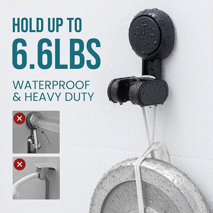 TAILI Shower Head Holder Suction Cup, Handheld Shower Head Bracket, Height Angle Adjustable Wall Mounted, Bathroom Showerhead Holder No Drilling Removable Waterproof, Black