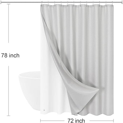3 in 1 Long Light Grey Shower Curtain Set-72 W x 78 H, Modern Waffle and PEVA Liner Set with 12 Stainless Steel Hooks, Waterproof Fabric for Bathroom