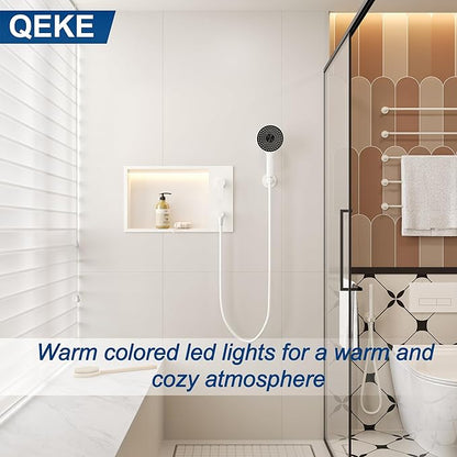 Shower Niche with Round Hand Shower,and LED Light in Matte White/Horizontal