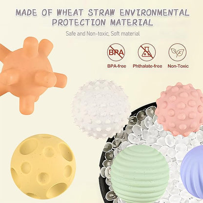 Sensory Balls for Babies - 6 Pack, Ball for Toddlers 1-3, Soft & Textured Montessori Baby Toys 6 to 12 Months, Wheat Straw Toddler Balls for Infant Development