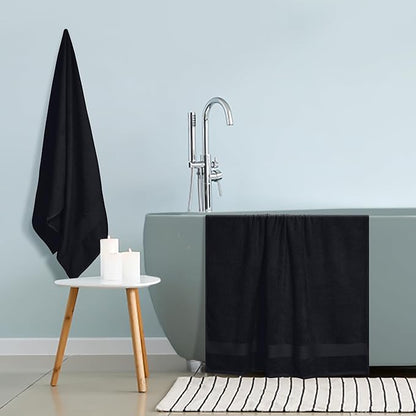 GLAMBURG Premium Cotton Oversized 2 Pack Bath Sheet 35x70-100% Pure Cotton - Ideal for Everyday use - Ultra Soft & Highly Absorbent - Machine Washable - Black