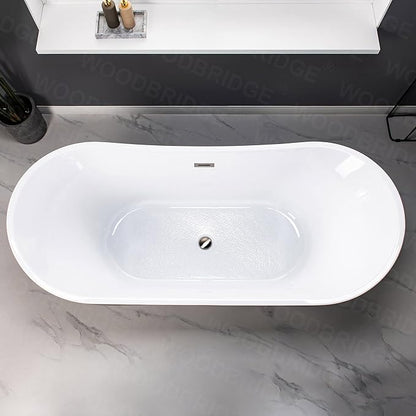 WOODBRIDGE 71" Acrylic Freestanding Bathtub Contemporary Soaking Black Tub with Brushed Nickel Overflow and Drain,Black,B1817-BN