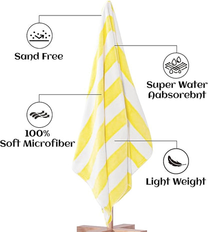 Touchat Beach Towel Oversized,Super Absorbent Sand Free Thick Microfiber Beach Towel (Yellow 4Pack, 30”x60“)
