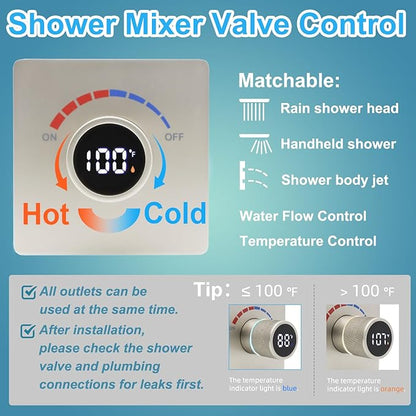 Digital Display Shower Valve Shower Valve Single Way Shower Diverter Valve Shower Mixing Valve Can Use All the Time Brushed Nickel
