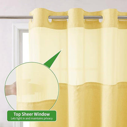Extra Long No Hooks Needed Linen Textured Shower Curtain with Snap-in Fabric Liner Set,White Hotel Luxury Decor Shower Curtains for Bathroom,Waterproof & Washable,71Wx86H,Gold