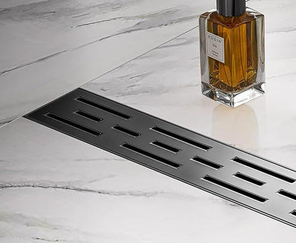 HEATGENE 36-Inch Linear Shower Drain in Matte Black - Stainless Steel Rectangular Shower Floor Drain - Removable Decorative Cover - Adjustable Leveling Feet - CUPC Certified