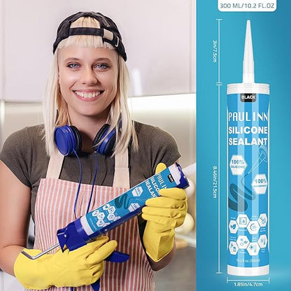 PAULINN 12 Packs Black Silicone Sealant 100% Waterproof Silicone Caulk
